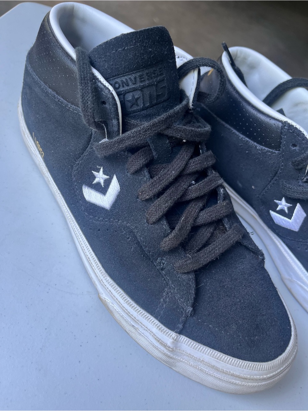 Converse Black Suede Mid-Top Sneakers with White Star Chevron